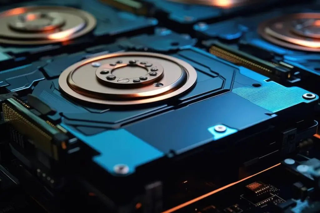 Disques durs d'un serveur de stockage et de sauvegarde